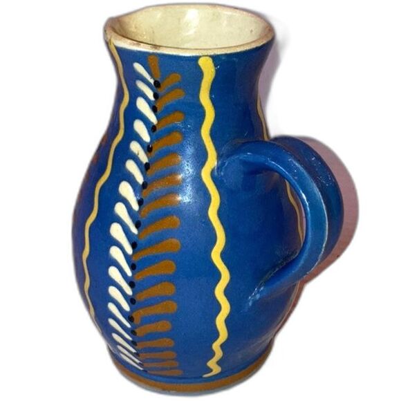 Ceramic Mini Pitcher Jug Italian Handcrafted Blue Yellow Orange Cream 6 x 5 inch - Picture 3 of 6